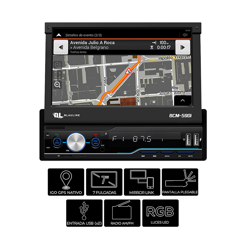 ESTEREO In Dash BLAULINE BCM-590i / 7 PULGADAS / GPS / MIRROR LINK