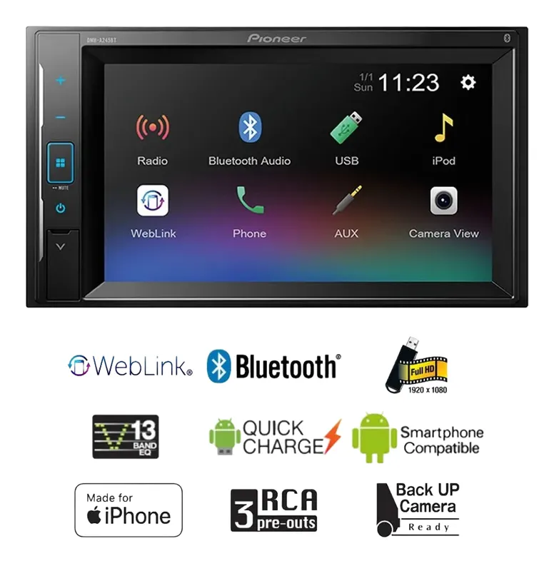 Estereo Pioneer Dmh-A245bt Bluetooth Pantalla Touch Color Negro