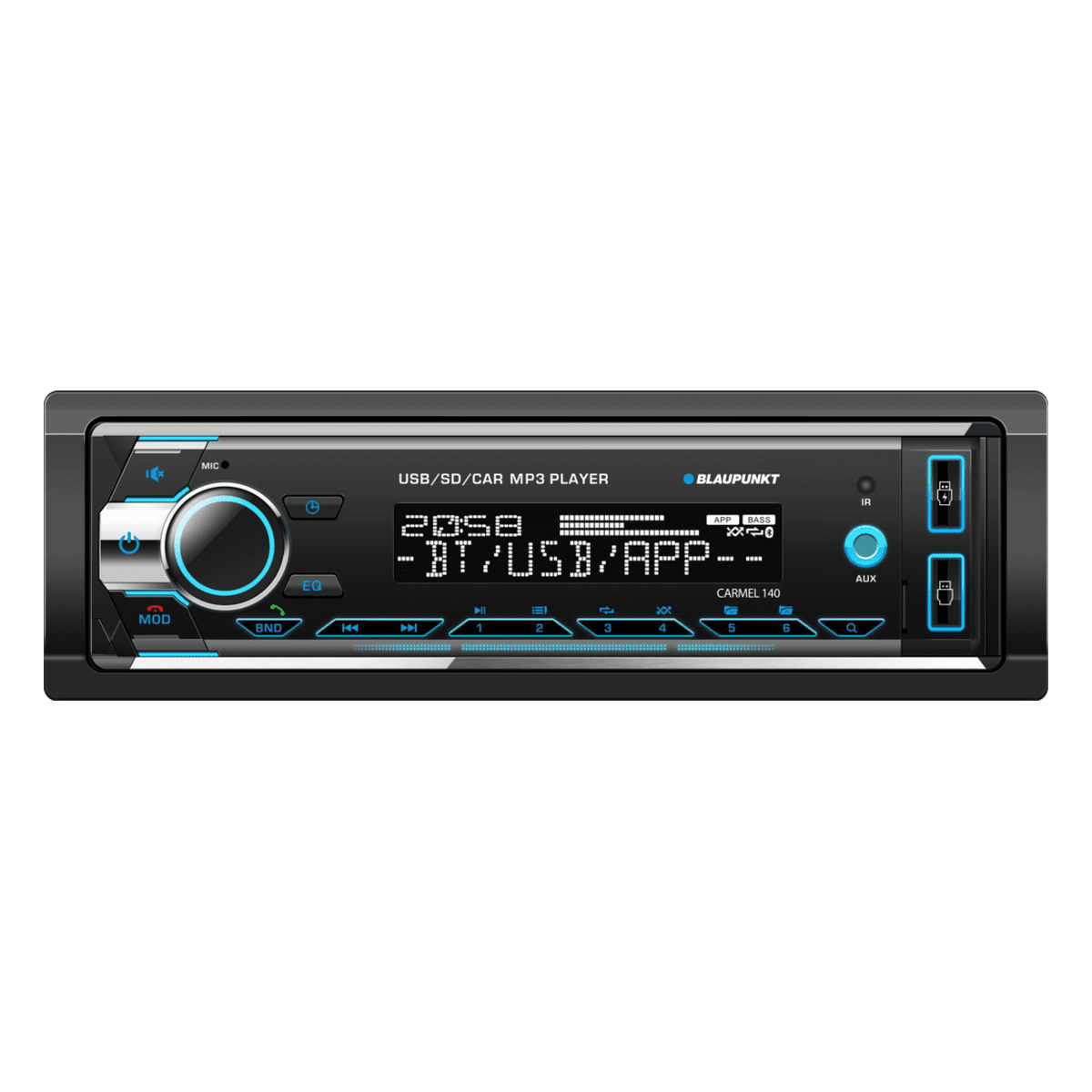 EstEreo Blaupunkt Carmel 140 1 Din Bluetooth USB 3 Pares RCA 4x50W Frente Desmontable