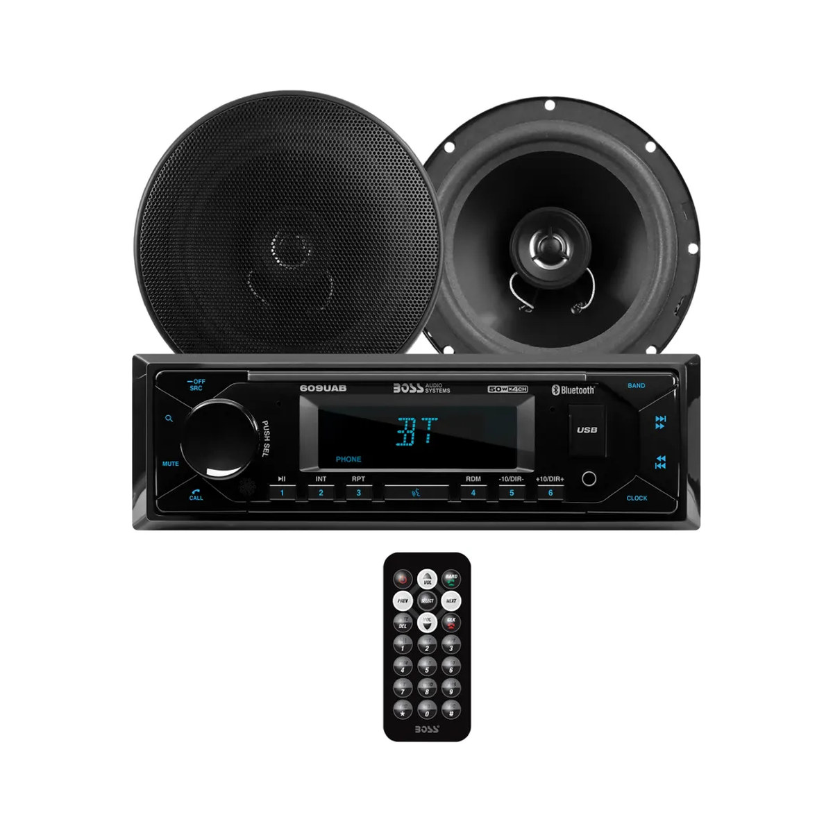 Combo Estéreo Boss 628BCK 1 Din Bluetooth USB + 2 Parlantes 6.5 Pulgadas