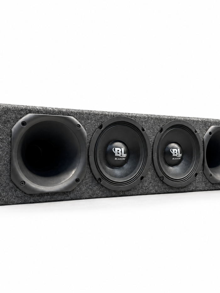 Combo Rackera Custom Box + 2 Medios Blauline 6" 150W + 2 Drivers Blauline 200W Con Corneta