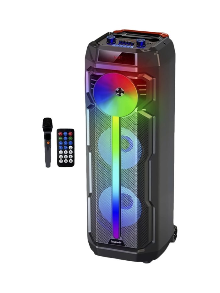 Torre Parlante Portátil Bluetooth EcoPower Karaoke Bluetooth USB Micrófono Inalambrico 2x8 Pulgadas EP1971