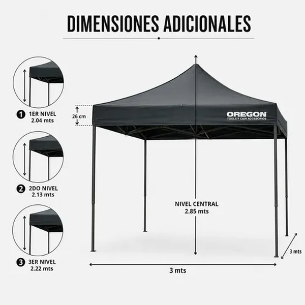 Gazebo Oregon 3×3 Plegable Autoarmable Playa Jardín Gris GAZ002 – imagen 4
