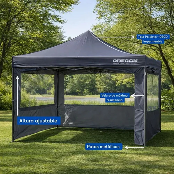 Gazebo Oregon 3x3 Con Paredes Reforzado Plegable Autoarmable Color Gris GAZ001