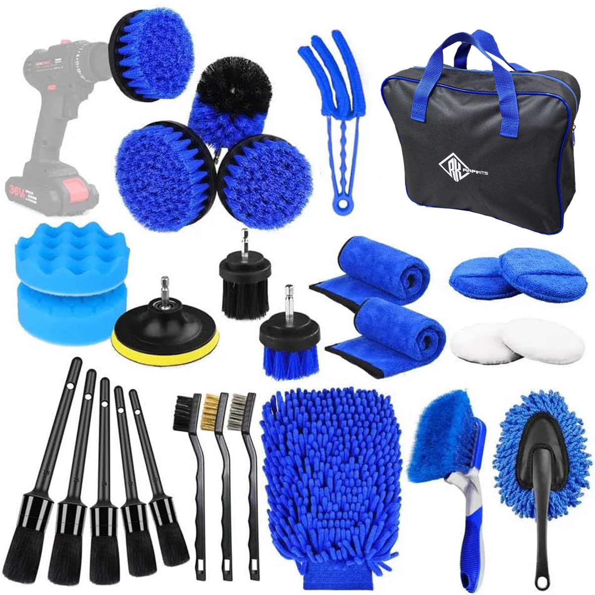 Kit de Limpieza Detailing Auto 28 Piezas Cepillos Microfibra