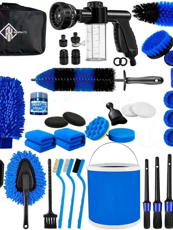 Kit de Limpieza Detailing Auto 42 Piezas Cepillos Microfibra Rociador Balde