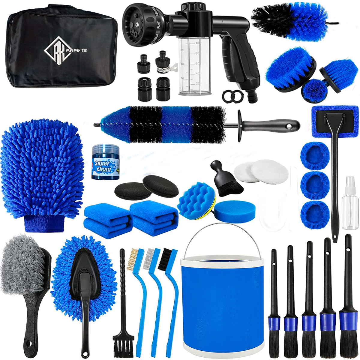 Kit de Limpieza Detailing Auto 42 Piezas Cepillos Microfibra Rociador Balde