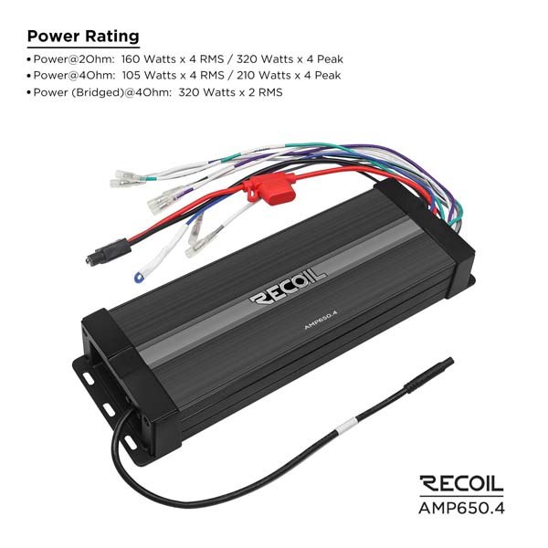 Amplificador Potencia Marino Recoil AMP650.4 4 Canales Estanco Para Lancha Barco UTV – imagen 2